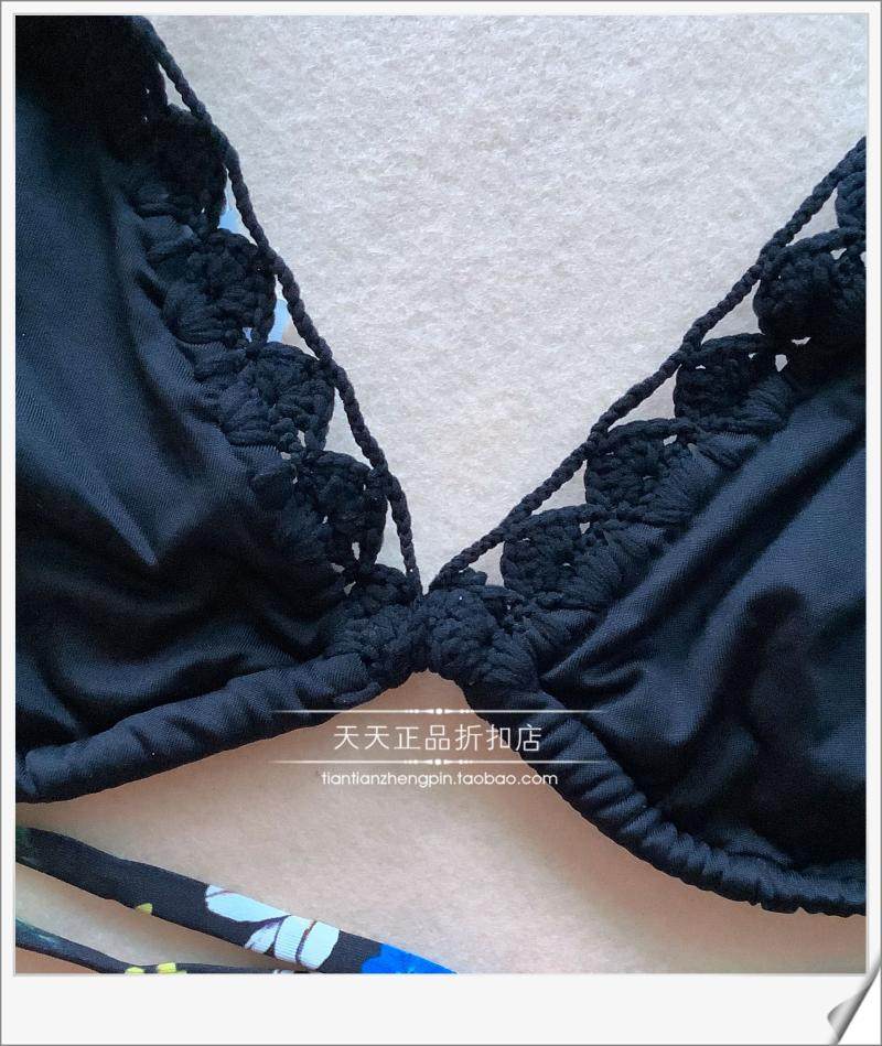 Женская плавках 意大利calzedonia 黑底镂空钩花系带比基尼组合泳裤slc/rt01598