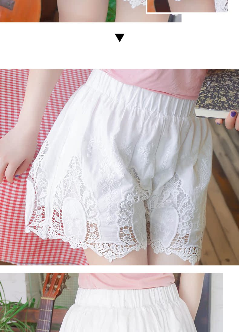 Quần cotton trắng hai lớp an toàn chống ánh sáng mùa hè quần short nữ eo cao cỡ lớn quần legging ren có thể mặc bên ngoài - Quần short quần short nữ ống rộng