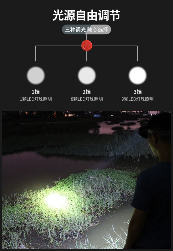 Kang Ming LED mạnh đèn pha sạc đầu đèn pha gắn đèn pha câu cá ngoài trời chiếu sáng đèn pha câu cá đêm đèn led xài pin