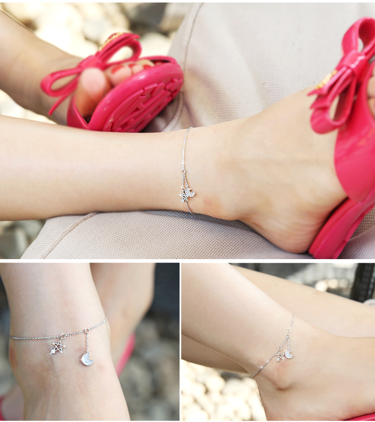 Cô gái phong cách Nhật Bản và Hàn Quốc trang sức đơn giản linh hoạt 925 sterling bạc sao trăng vòng tua cá tính retro chân mỏng - Vòng chân vòng đeo chân nữ