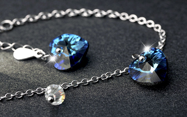 Blue Ocean Heart Crystal Sterling Silver Bell Anklet Bà Fringe Sexy Nhật Bản và Hàn Quốc lắc chân nữ vàng đẹp