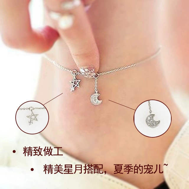 Cô gái phong cách Nhật Bản và Hàn Quốc trang sức đơn giản linh hoạt 925 sterling bạc sao trăng vòng tua cá tính retro chân mỏng - Vòng chân