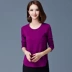 Áo thun cotton tay dài cho nữ trung niên 2018 xuân mới quần lửng mùa thu bên ngoài mặc áo sơ mi nhỏ 30 - 40 tuổi 50
