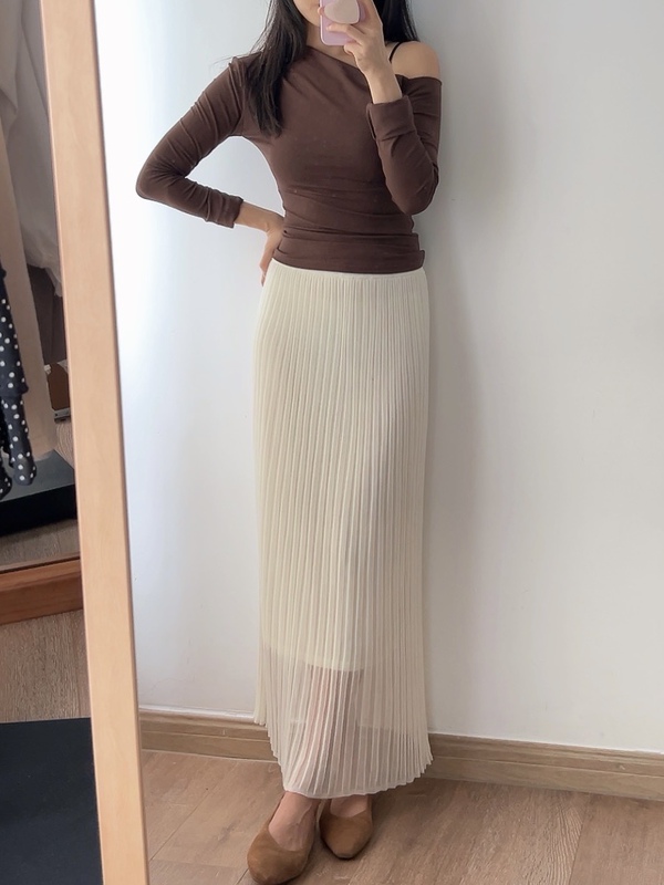 Basic Knit Long Skirt with Double-Layered Gauze Splicing