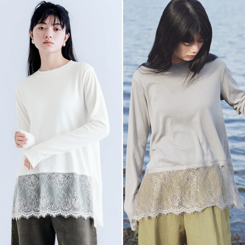 Hot Item! Elegant and Flowy Lace-Trimmed Base Shirt, Eye-Catching When Worn Alone, Perfect for Layering, Japanese Women's Fashion Hot Item! Elegant and Flowy Lace-Trimmed Base Shirt, Eye-Catching When Worn Alone, Perfect for Layering, Japanese Women's Fashion