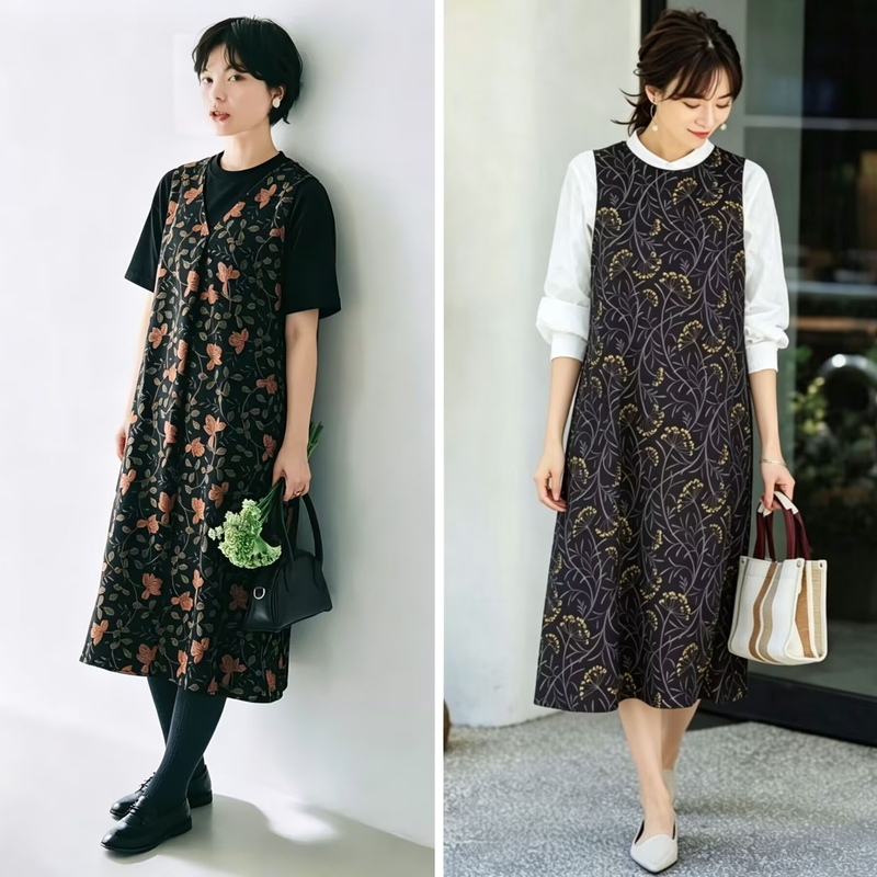 Special Offer! Create a Sophisticated Look with Ease. Can Be Worn Alone or Layered. Printed Dress. Japanese Women's Plus Size Clothing