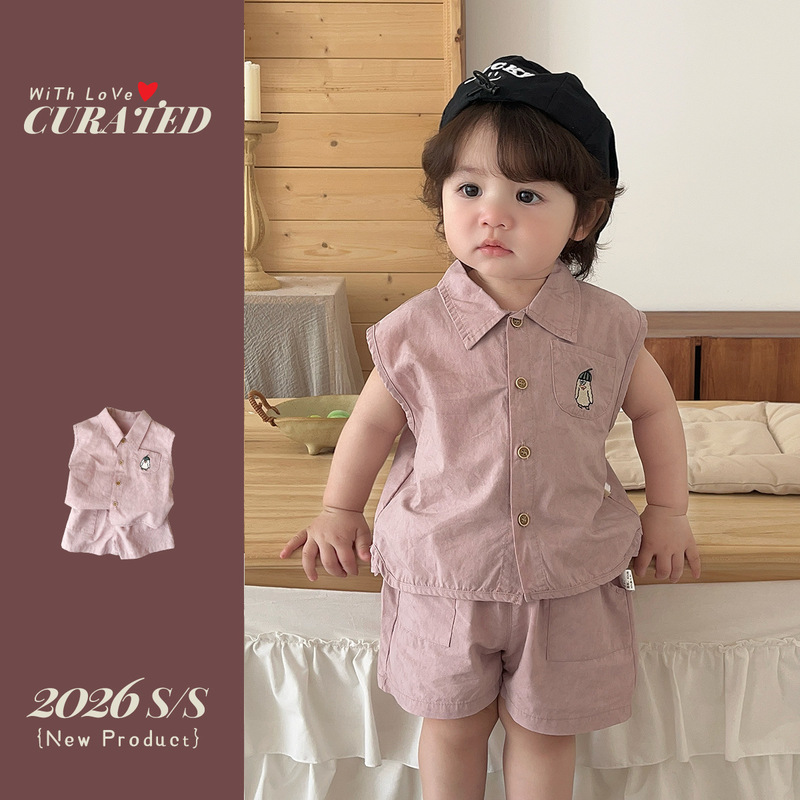 Baby Boy Summer Casual Two-Piece Set, Thin Sleeveless Shirt and Shorts, Class a Lightweight Outfit, Stylish Outerwear for Toddlers 1