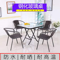 Tempered glass round table negotiation table and chair combination outdoor small table modern simple iron dining table casual coffee table