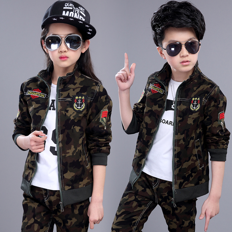 Children's camouflages suit Spring and autumn boys' military training Special soldiers pure cotton girl students spring military training uniforms two sets of damp