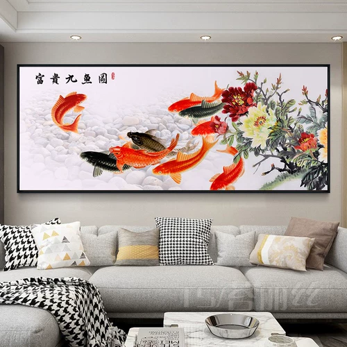 2020 Полная бриллиантовая живопись богатая и богатая девять рыбная карта паста бриллиант -кросс -стежк Новая китайская пиони -цветочная каменная кладка масонство