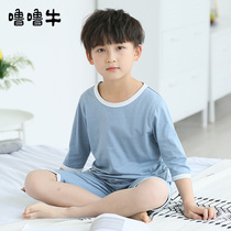 Boys pajamas summer cotton thin zhong da tong 12-15-year-old air conditioning suit temperatures controller summer childrens clothes at home qi fen xiu