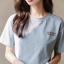 Short sleeve t-shirt woman 2022 new white loose round collar black blouse spring summer half sleeve Korean version letter compassionate