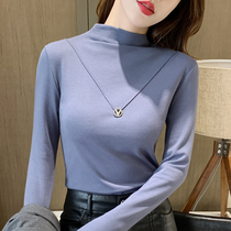 The Undershirt Woman Autumn Winter Season Hitch Black Spring Autumn 100 Hitch 2021 New Half High Collar Long Sleeve T-Shirt Female Blouse Tide