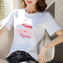 2022 new summer mounted round collar short sleeve t-shirt female tide Han version loose letter printed half sleeve blouse inner lap