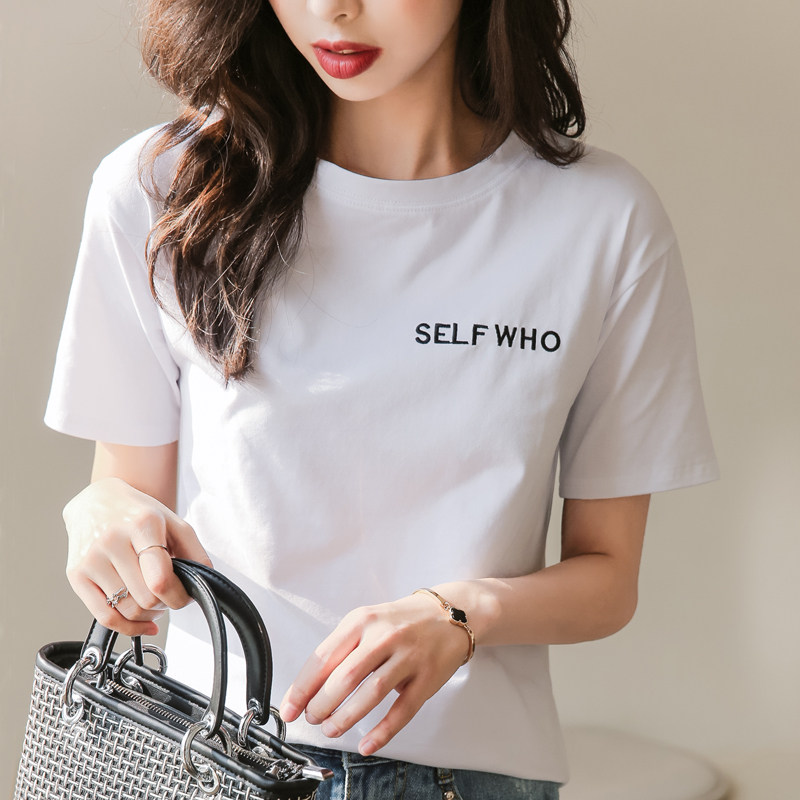 Short sleeve woman 2022 new white T-shirt woman summer dress loose Korean version half sleeve letter casual blouse T-shirt tide