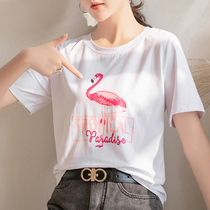 2021 Spring Summer New round neck loose short sleeve T-shirt female Korean cotton print T-shirt