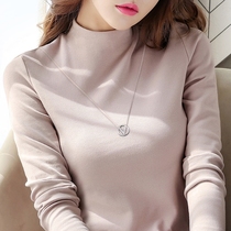 Half-height collar bottom-shirt woman autumn winter inside lap black spring autumn 100 lap 2021 new foreign air long sleeve t-shirt female blouse