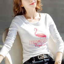 2022 new spring and autumn long sleeve round collar white t-shirt woman jersey undershirt Korean version loose letter blouses body-shirt tide