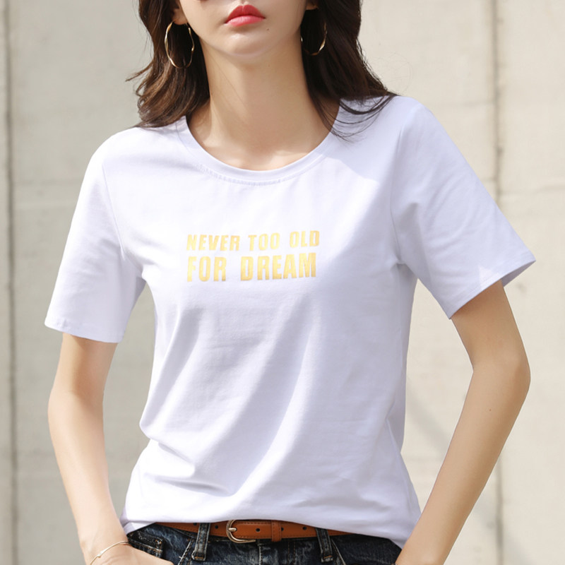 Short sleeves 2022 new summer white T - shirt dress round collar edition loose fashion black half - sleeve tops