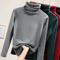 Gold velvet beating undershirt woman 2021 ocean gas autumn and winter high collar plus suede long sleeve t-shirt female black outside wearing inner lap top