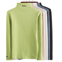 2021 new autumn and winter semi-high collar bottom-shirt long sleeve t-shirt female blouse embroidered ox oil fruit green Korean version Compassionate Tide