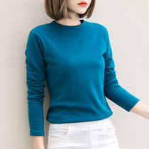 2020 spring and Autumn new semi-high collar long sleeve womens t-shirt Korean slim base shirt White top T-shirt for women