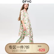 Dfvc2019 phụ nữ mới mùa xuân và mùa thu thời trang retro lanh đặt sóng điểm in phù hợp với áo khoác hai bộ thủy triều - Bộ đồ