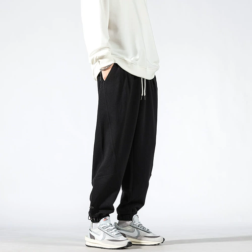 Мужские осенние штаны, повседневные брюки для отдыха, свободный крой, на шнурках