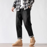 Джинсы, осенние универсальные демисезонные черные штаны, свободный прямой крой, оверсайз