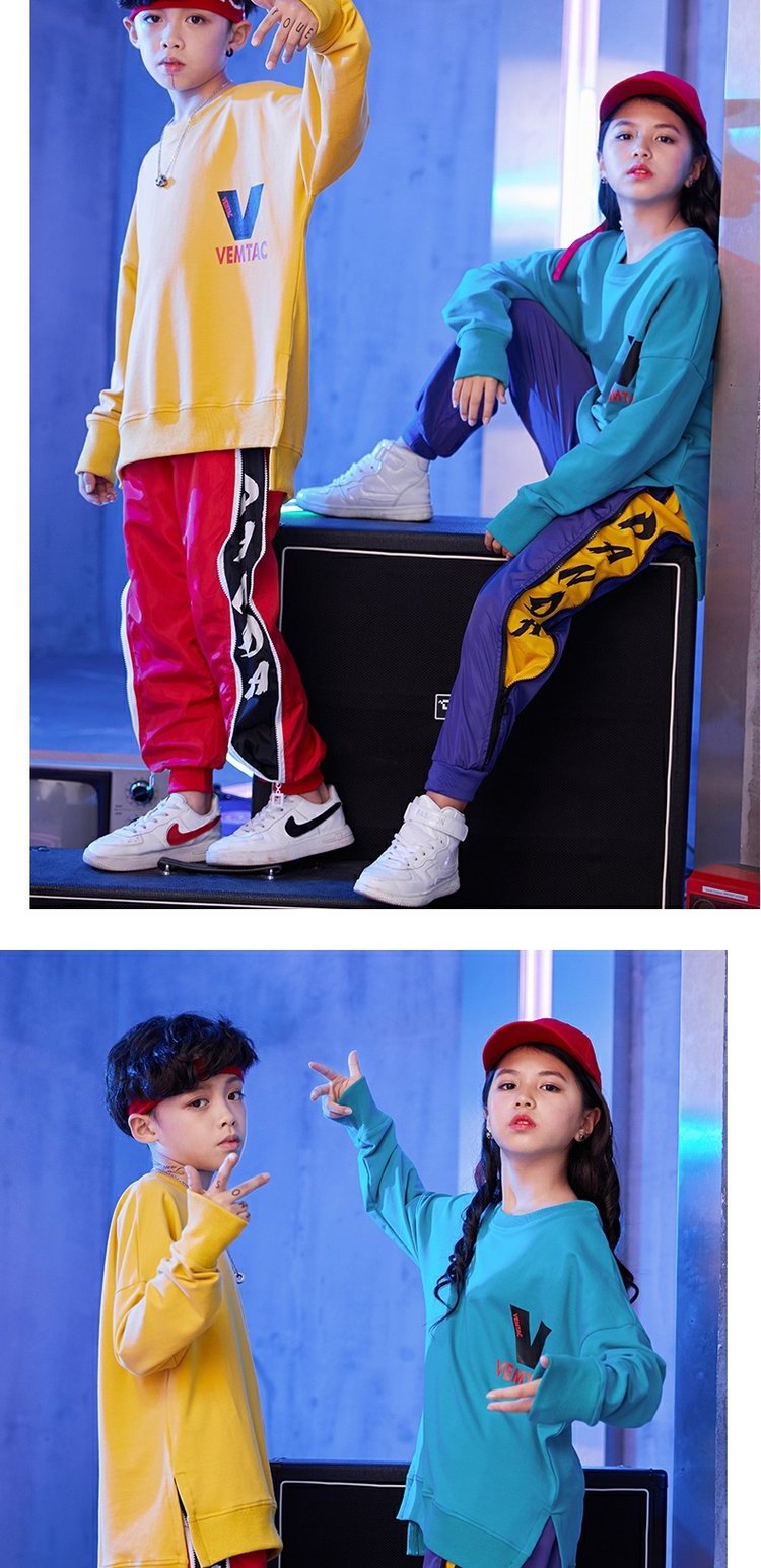 Trang phục khiêu vũ cho bé trai Đường phố Trẻ em Hiphop Biểu diễn Quần áo Thủy triều Cô gái Áo len Mùa thu Hip Hop Trẻ em Street Dance Set bexinhshop shop