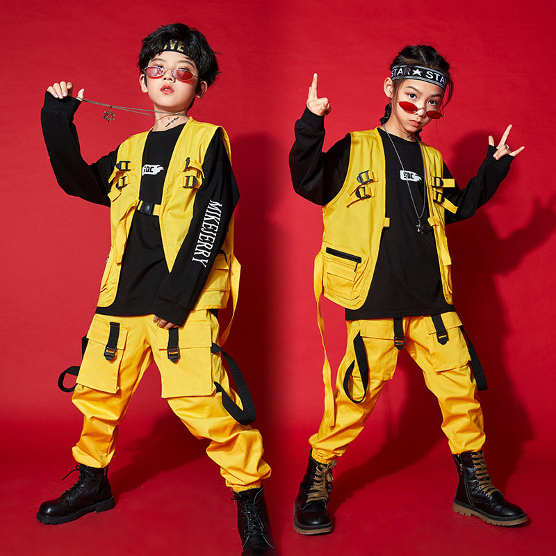Boys hip-hop hip-hop suit tide clothing vest overalls girls dance performance clothing children's performance clothing autumn new