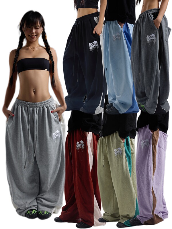 Ald Original Design Rhinestone Side Patch Logo Loose Fit Hip Hop Street Dance Sweatpants (Tax Not Included)