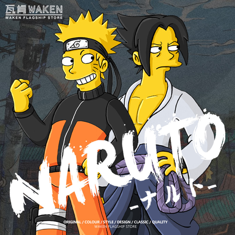 The Simpsons X Naruto Uzumaki and Sasuke Trendy Loose-Fitting Summer Pure Cotton Short-Sleeve Unisex T-Shirt The Simpsons X Naruto Uzumaki and Sasuke Trendy Loose-Fitting Summer Pure Cotton Short-Sleeve Unisex T-Shirt