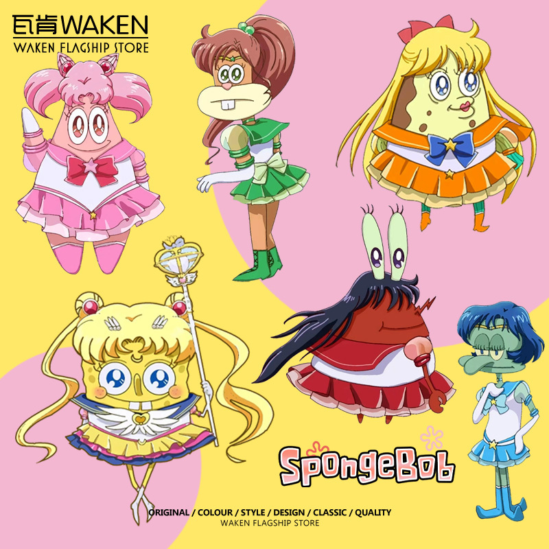 Sailor Moon Spongebob Squarepants Patrick Star Joint Printed Summer Short-Sleeved T-Shirt Pure Cotton Men's Loose Wear Sailor Moon Spongebob Squarepants Patrick Star Joint Printed Summer Short-Sleeved T-Shirt Pure Cotton Men's Loose Wear