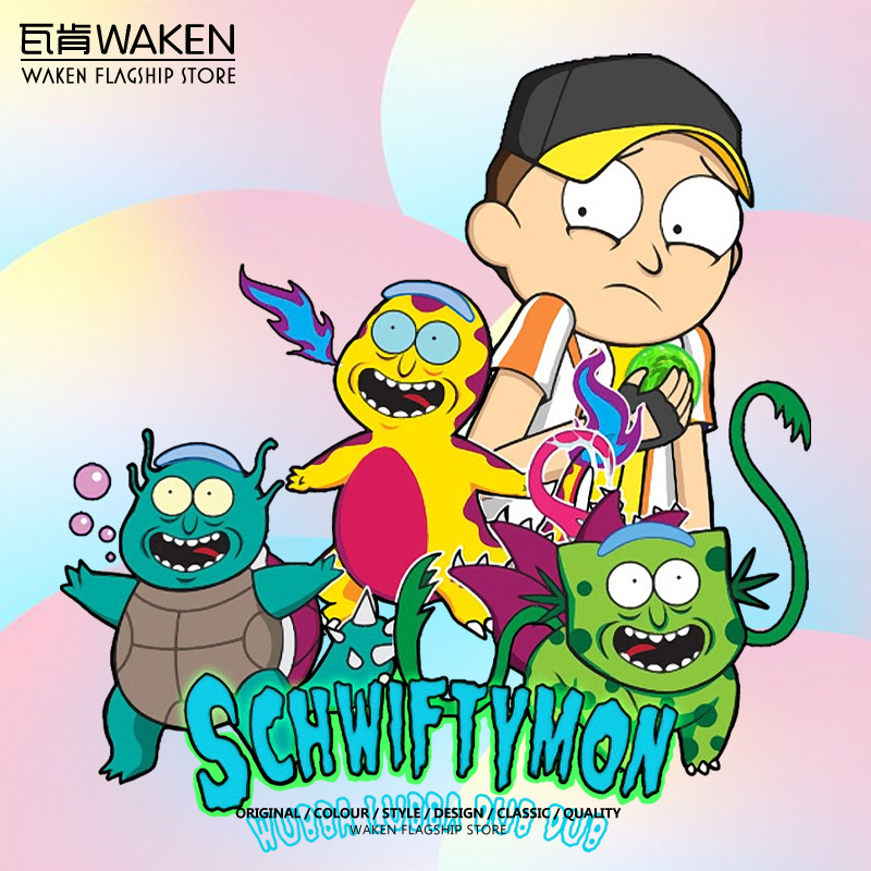 Pokémon Rick and Morty Collaboration Cartoon Squirtle Charmander Summer Short-Sleeve T-Shirt Men's Pure Cotton Casual