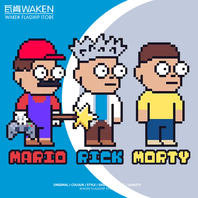 Rick and Morty Mario Collaboration Pixel-Style Short-Sleeve T-Shirt Summer Pure Cotton Men's Loose Print Casual Wear