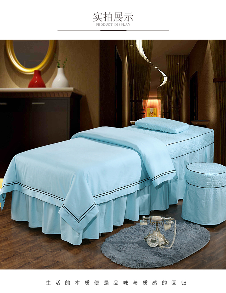 Các tiệm sang trọng và vẻ đẹp bedspread bông denim phương pháp điều trị 60 satin massage tinh khiết nhỏ gọn châu Âu có thể được tùy chỉnh biểu tượng - Trang bị tấm bộ ga giường spa