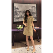 (N·COU) 24 new summer style high-end light luxury socialite Xiaoxiangfeng heavy industry temperament V-neck golden dress