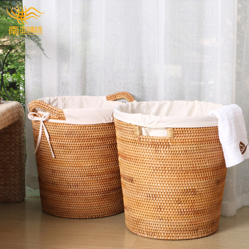 Rattan straw dirty clothes bucket dirty clothes storage basket storage bucket portable Vietnamese autumn rattan pure hand-woven bucket - Taobao