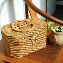Vietnam autumn rattan woven storage box Portable cosmetics box Jewelry box with handle Octagonal gift box Rattan box