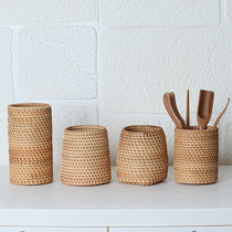 Vietnam Rattan woven six Junzi tea ceremony accessories Tea set tube Zero matching group Pen holder Accessories Storage Rattan pen holder plus height
