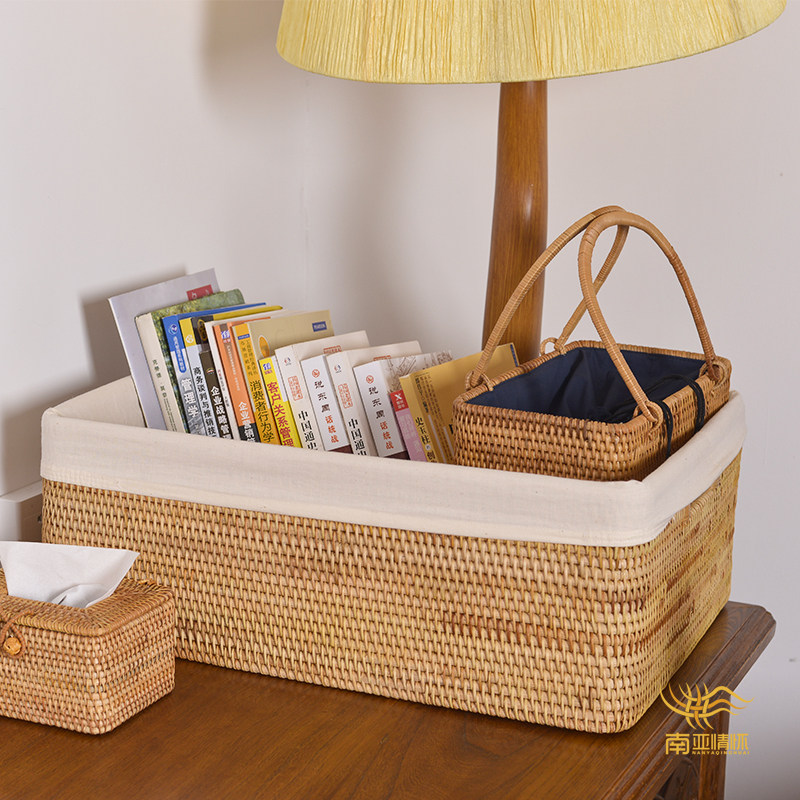 Vietnamese autumn rattan large storage basket storage box dirty clothes basket dirty clothes basket with handle rectangular large size woven basket