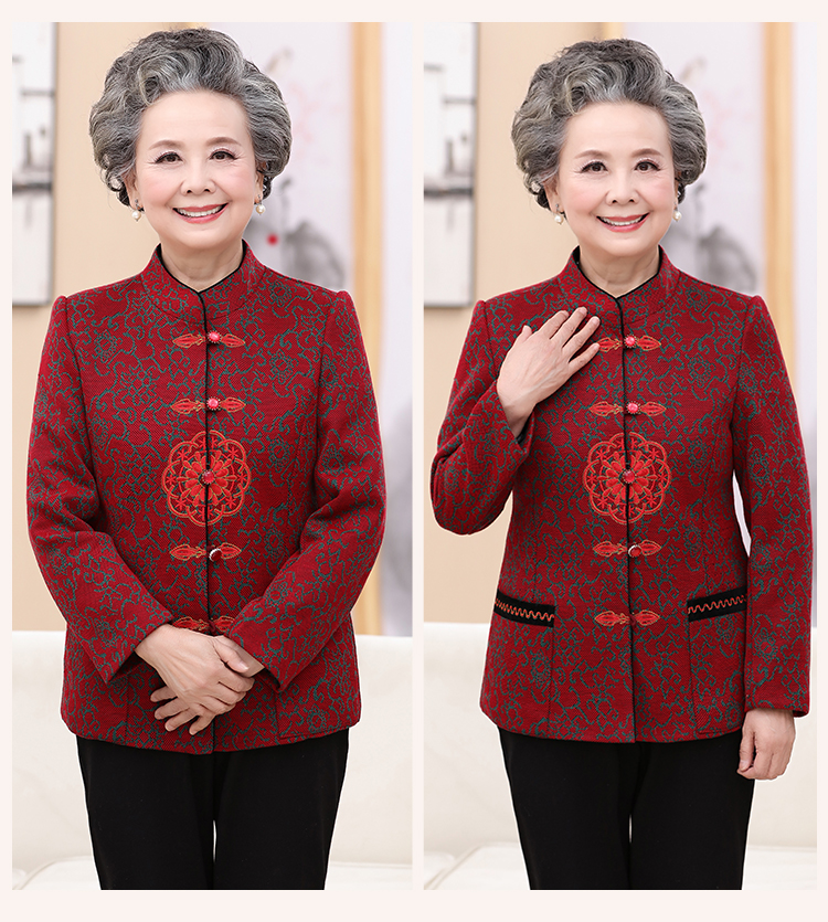 Áo dài mùa thu cho phụ nữ trung niên và bà mẹ áo len thêu 60-70-80 Ông già tải áo phù hợp với Tang đầm trung niên đẹp