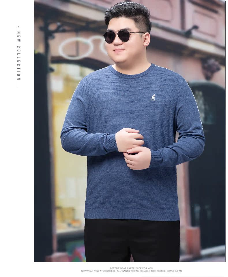 Mùa xuân áo len nam size lớn cộng với phân bón để tăng độ lỏng vòng cổ áo thun nam chạm đáy áo len chất béo - Cặp đôi áo len quần áo nam
