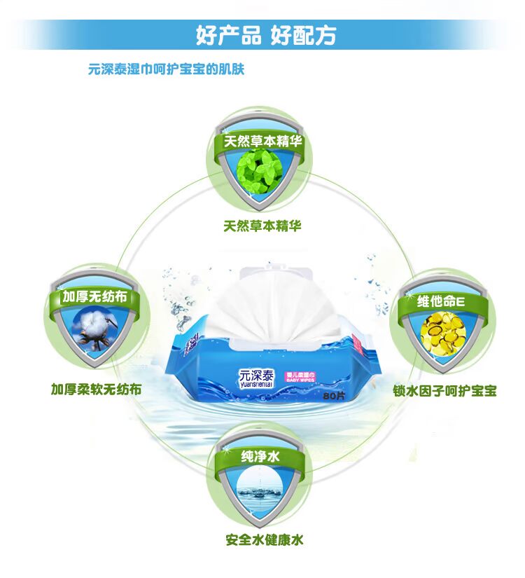 Khăn lau tay cho bé sơ sinh Yuan Shentai có nắp cho bé sơ sinh có nắp mẹ và bé 100 sản phẩm đặc biệt 80 bơm 5 gói khăn ướt em bé không mùi