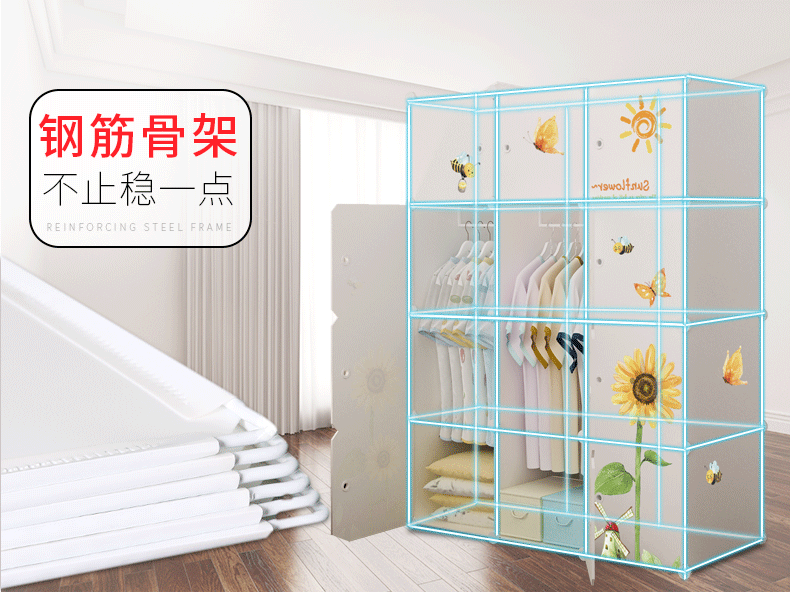 Dễ dàng lắp ráp bằng nhựa vải tủ quần áo tủ quần áo thuê kho giá rẻ giả gỗ tủ quần áo vải lưu trữ di động - Buồng tủ 3 cánh