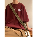 Бордовая летняя футболка с коротким рукавом для влюбленных, в американском стиле, для средней школы