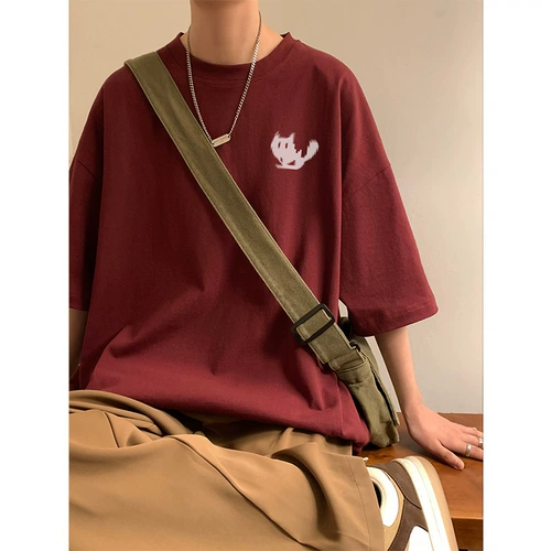 Бордовая летняя футболка с коротким рукавом для влюбленных, в американском стиле, для средней школы