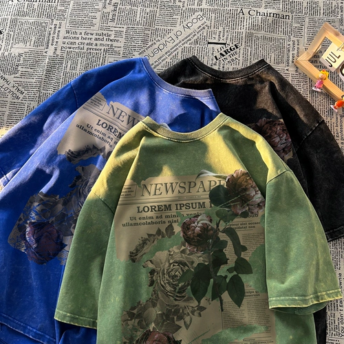 Ретро летняя футболка, в американском стиле, короткий рукав, европейский стиль, изысканный стиль