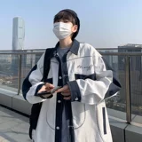 Рубашка, джинсовая мужская осенняя куртка для школьников, подходит для подростков, оверсайз